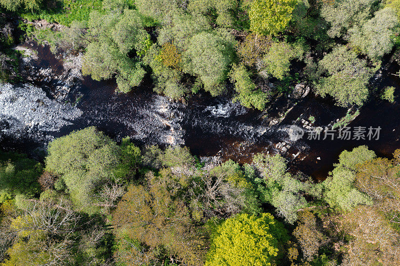 Aerial view of a rural river in Scotland